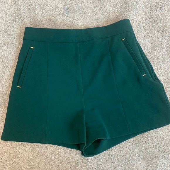 H&m dark green high waisted dress shorts Sz 12 - Picture 6 of 11